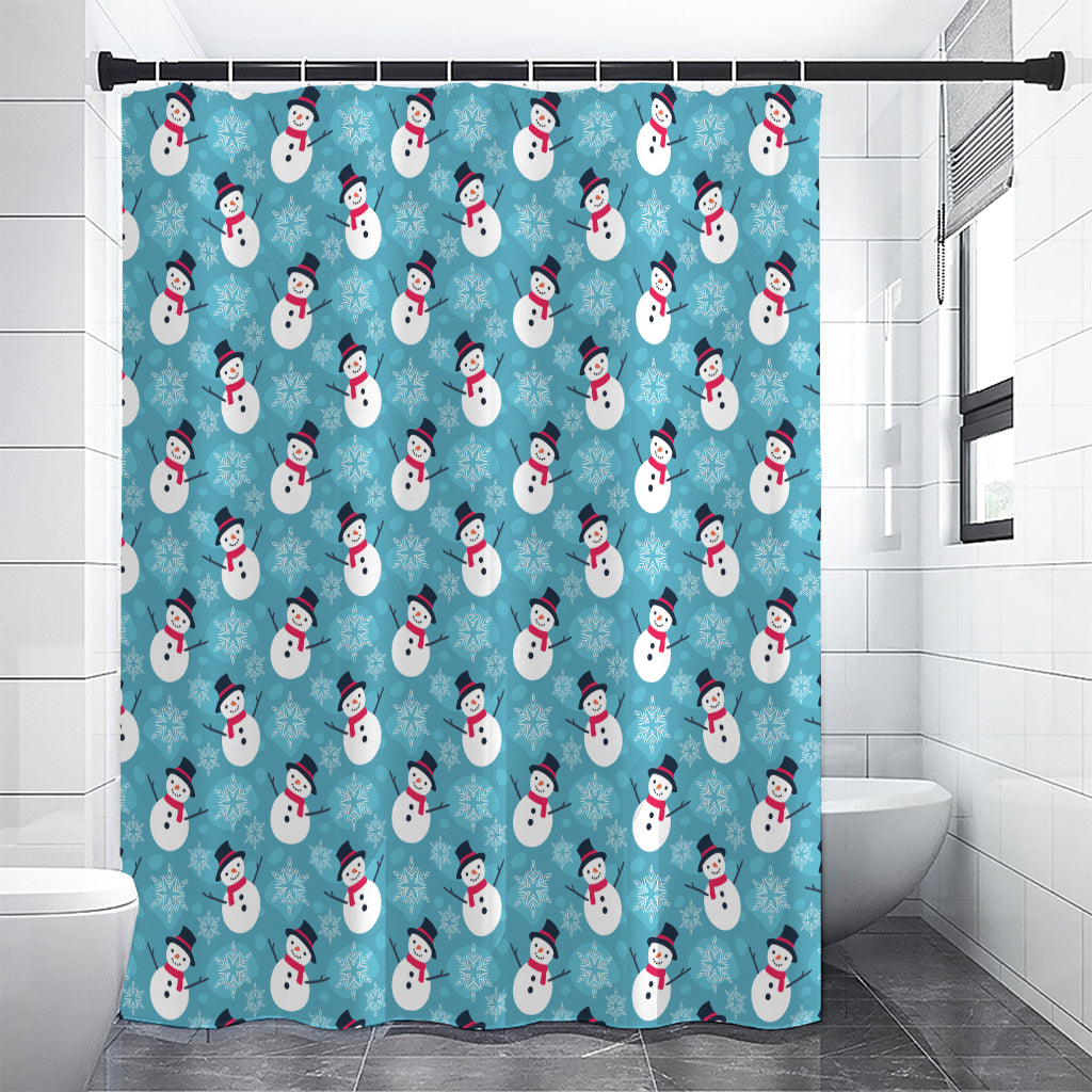 Snowman And Snowflake Pattern Print Shower Curtain