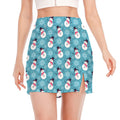 Snowman And Snowflake Pattern Print Side Slit Mini Skirt