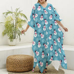 Snowman And Snowflake Pattern Print Silk V-Neck Kaftan Dress