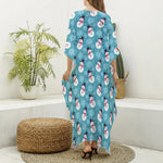 Snowman And Snowflake Pattern Print Silk V-Neck Kaftan Dress