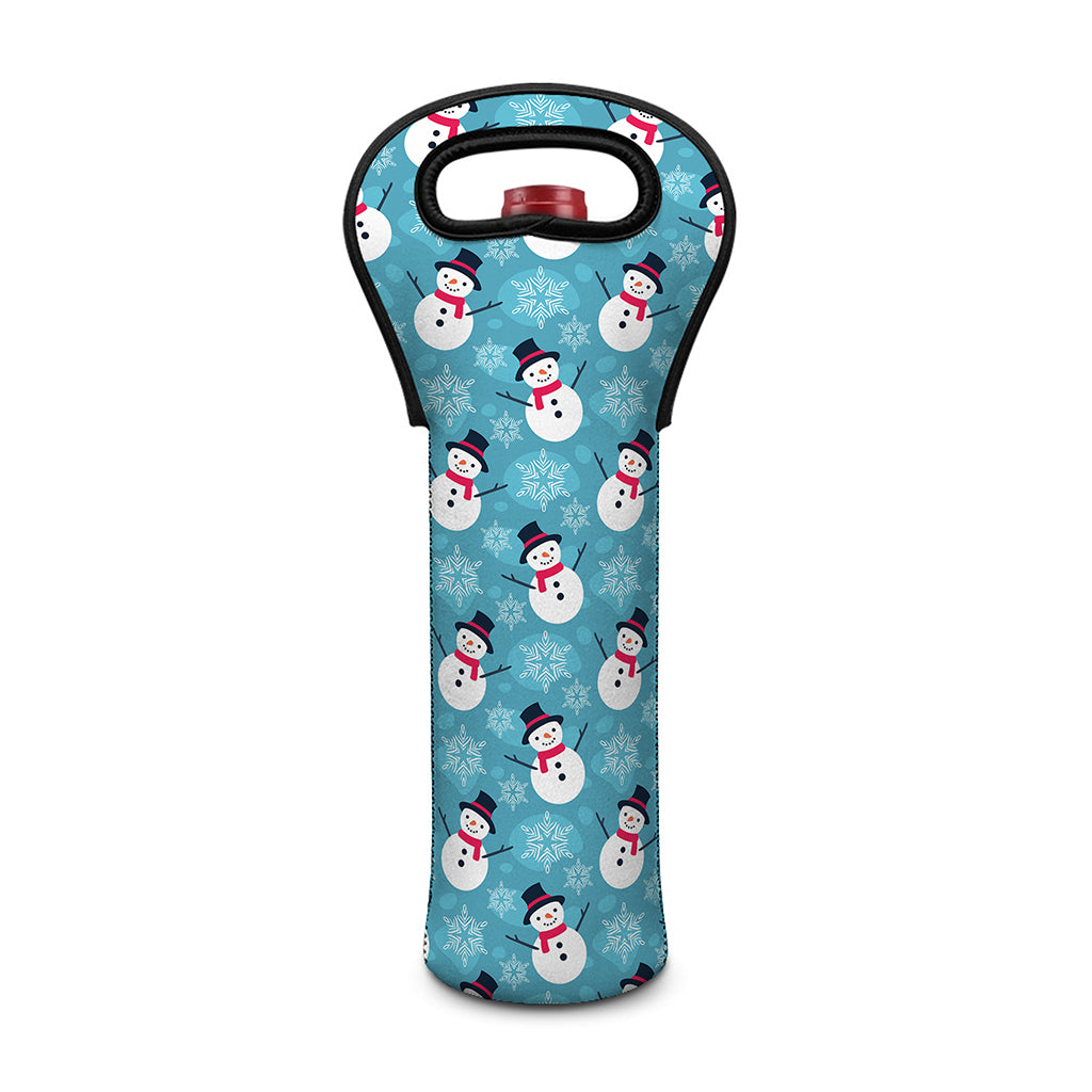 Snowman And Snowflake Pattern Print Single Neoprene Wine Tote