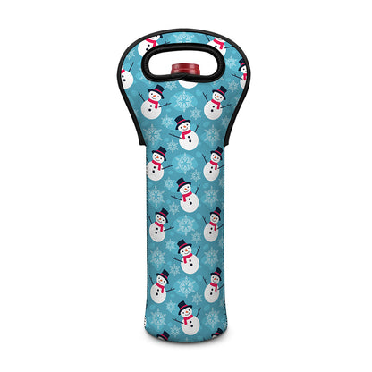 Snowman And Snowflake Pattern Print Single Neoprene Wine Tote