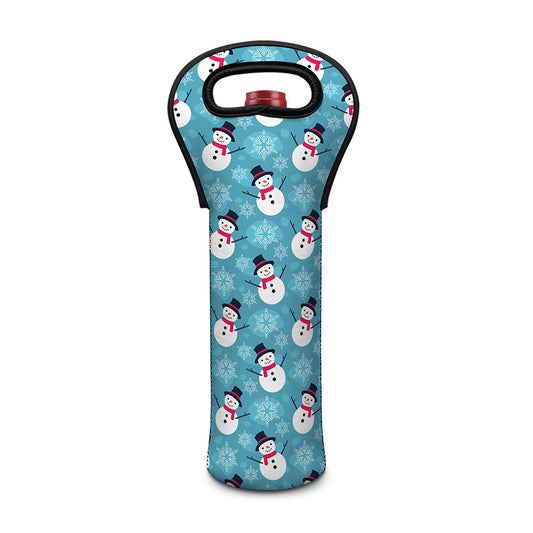 Snowman And Snowflake Pattern Print Single Neoprene Wine Tote