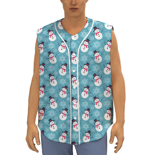 Snowman And Snowflake Pattern Print Sleeveless Baseball Jersey