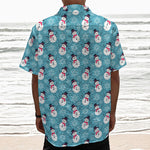 Snowman And Snowflake Pattern Print Textured Short Sleeve Shirt