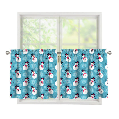 Snowman And Snowflake Pattern Print Tier Curtains