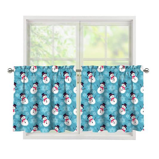 Snowman And Snowflake Pattern Print Tier Curtains