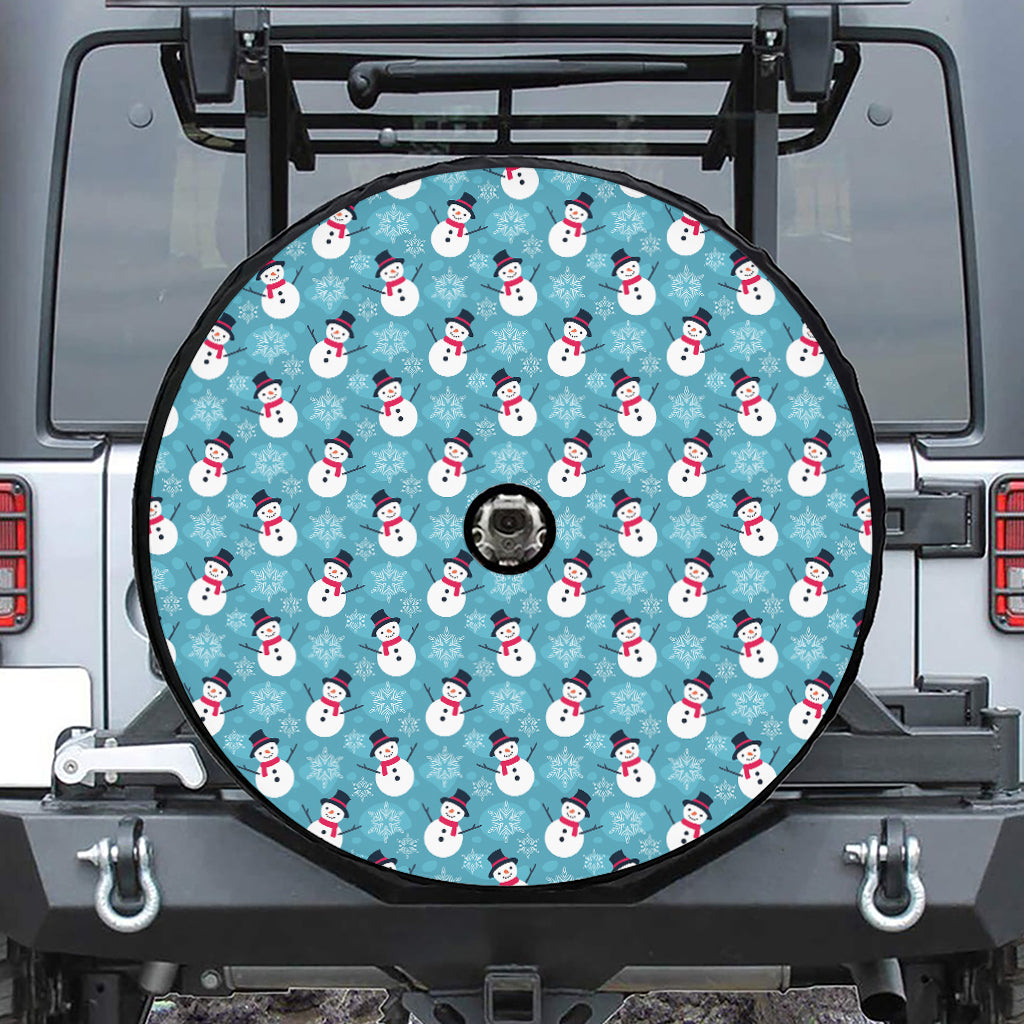 Snowman And Snowflake Pattern Print Tire Cover With Camera Hole