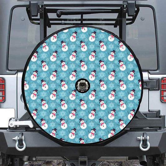 Snowman And Snowflake Pattern Print Tire Cover With Camera Hole