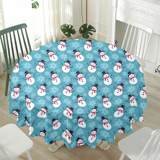 Snowman And Snowflake Pattern Print Waterproof Round Tablecloth