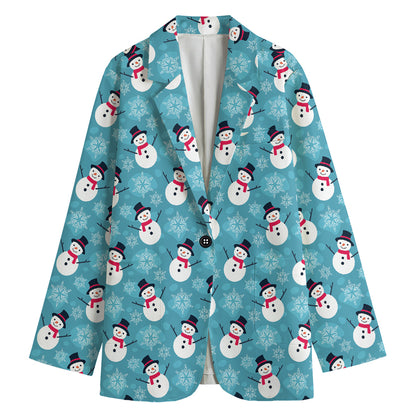 Snowman And Snowflake Pattern Print Women's Blazer