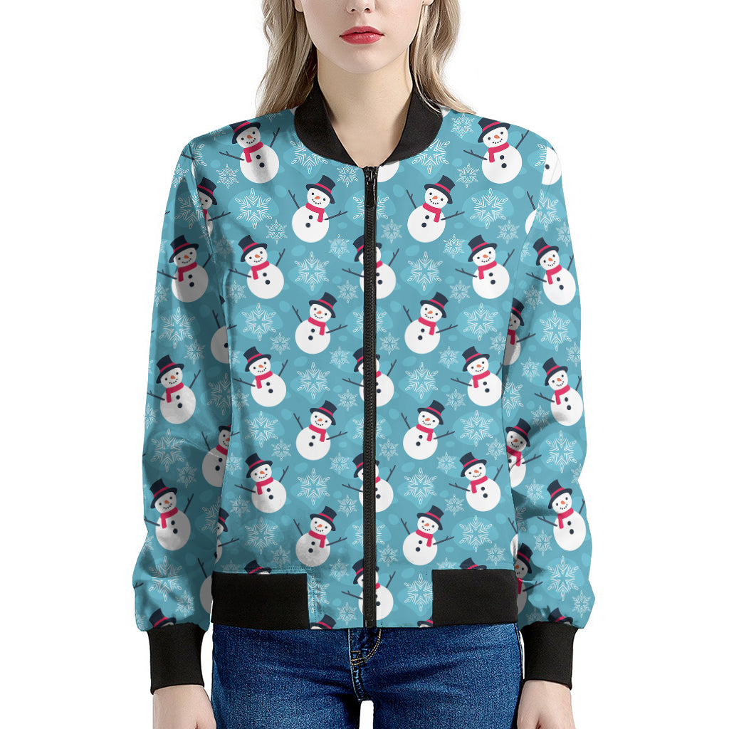 Snowman And Snowflake Pattern Print Women's Bomber Jacket