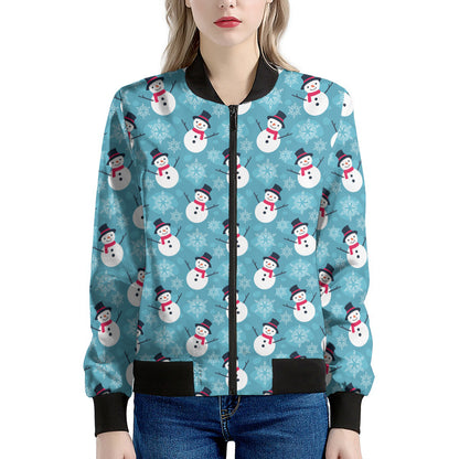 Snowman And Snowflake Pattern Print Women's Bomber Jacket
