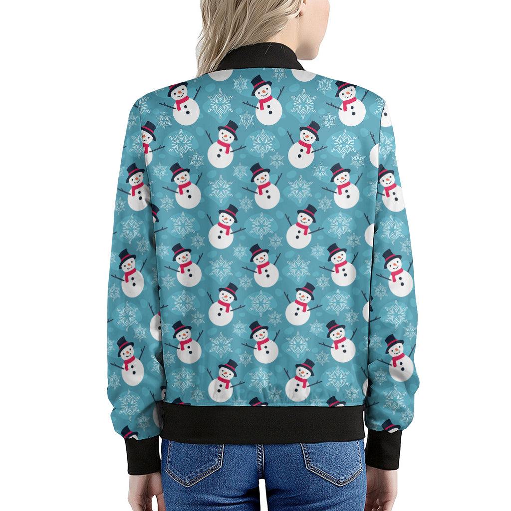Snowman And Snowflake Pattern Print Women's Bomber Jacket