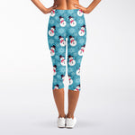 Snowman And Snowflake Pattern Print Women's Capri Leggings