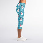 Snowman And Snowflake Pattern Print Women's Capri Leggings