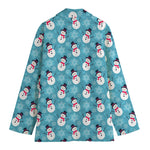Snowman And Snowflake Pattern Print Women's Cotton Blazer