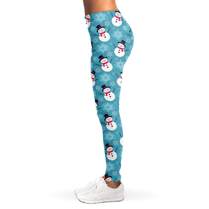 Snowman And Snowflake Pattern Print Women's Leggings