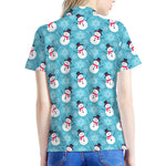 Snowman And Snowflake Pattern Print Women's Polo Shirt