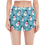 Snowman And Snowflake Pattern Print Women's Split Running Shorts