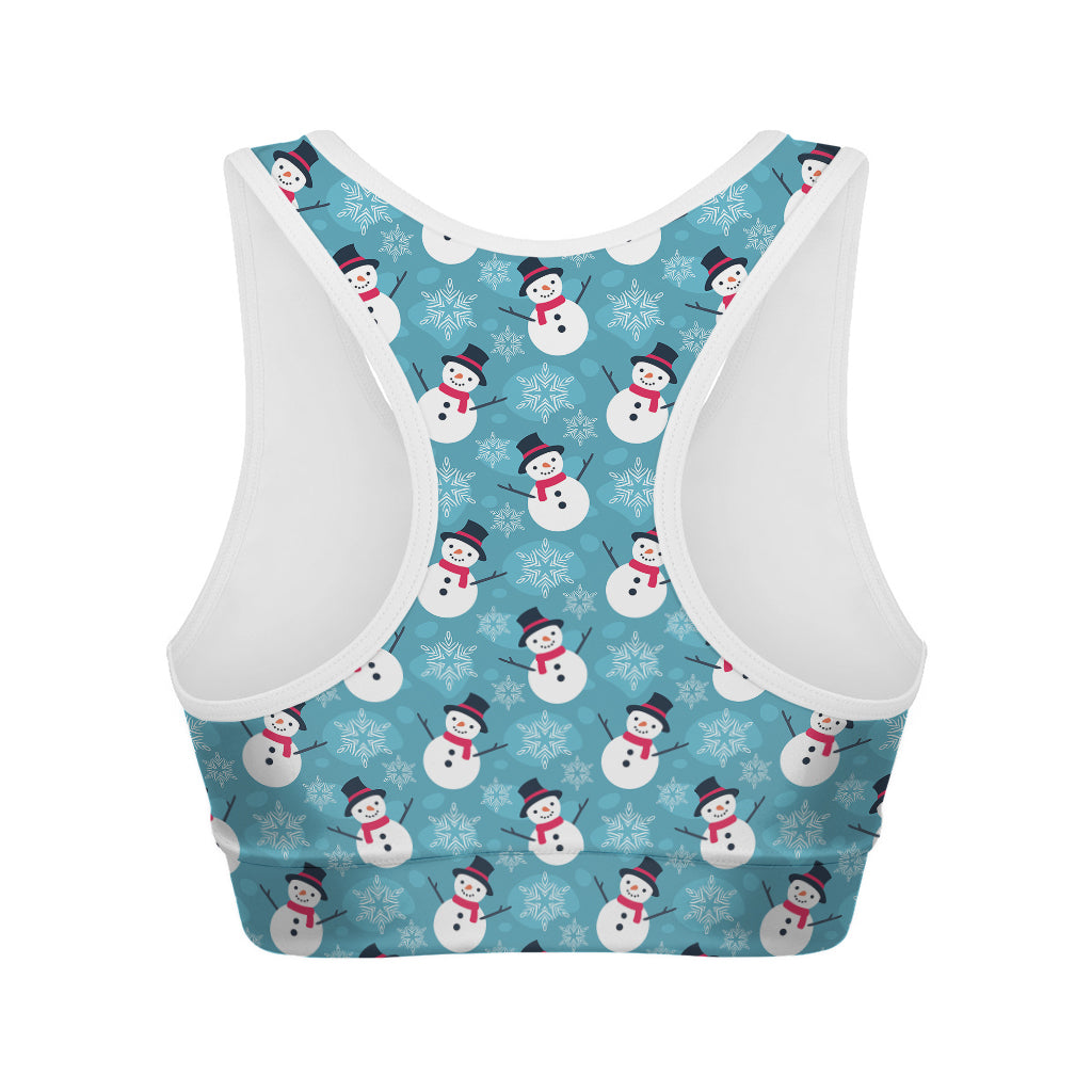 Snowman And Snowflake Pattern Print Women's Sports Bra