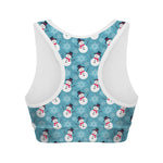 Snowman And Snowflake Pattern Print Women's Sports Bra