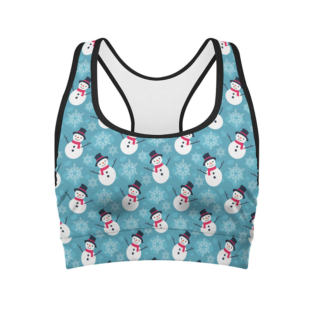 Snowman And Snowflake Pattern Print Women's Sports Bra