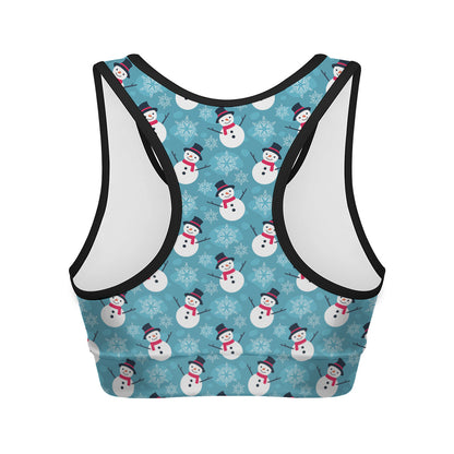 Snowman And Snowflake Pattern Print Women's Sports Bra
