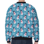 Snowman And Snowflake Pattern Print Zip Sleeve Bomber Jacket