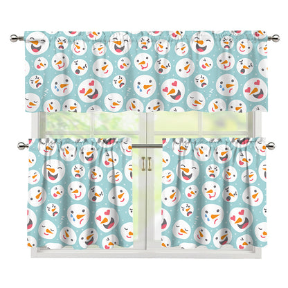 Snowman Emoji Pattern Print 3 Piece Kitchen Curtains