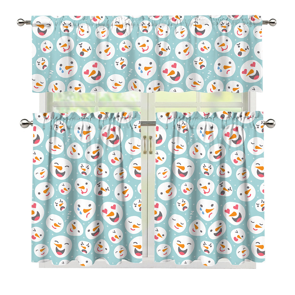 Snowman Emoji Pattern Print 3 Piece Kitchen Curtains