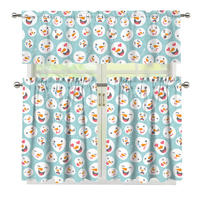 Snowman Emoji Pattern Print 3 Piece Kitchen Curtains