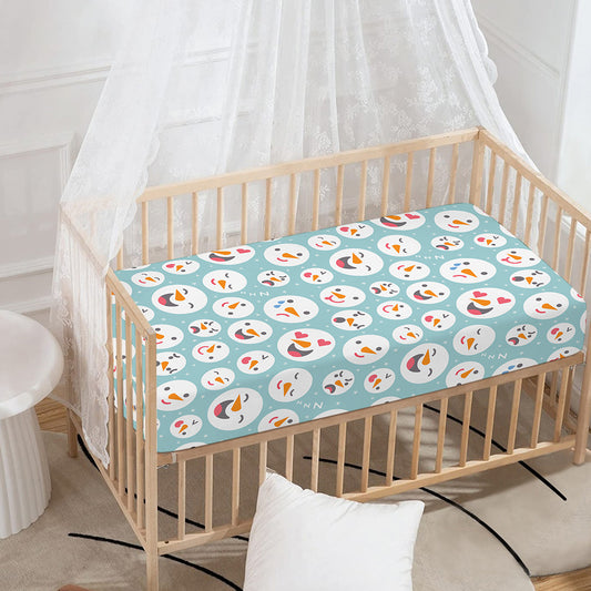 Snowman Emoji Pattern Print Baby Crib Sheet