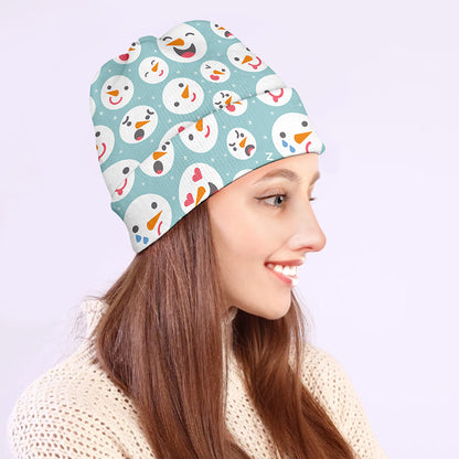Snowman Emoji Pattern Print Beanie