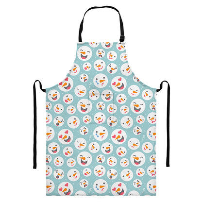Snowman Emoji Pattern Print Bib Apron With Pocket