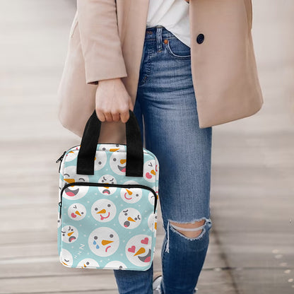 Snowman Emoji Pattern Print Bible Tote Bag