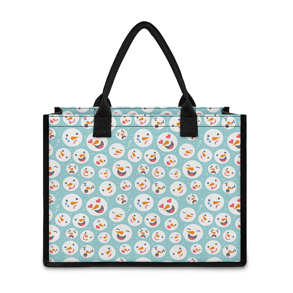 Snowman Emoji Pattern Print Canvas Tote Bag