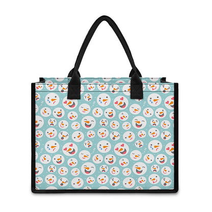 Snowman Emoji Pattern Print Canvas Tote Bag