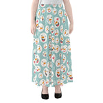 Snowman Emoji Pattern Print Chiffon Maxi Skirt