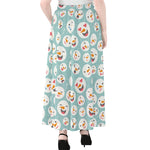 Snowman Emoji Pattern Print Chiffon Maxi Skirt