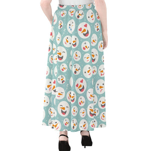 Snowman Emoji Pattern Print Chiffon Maxi Skirt