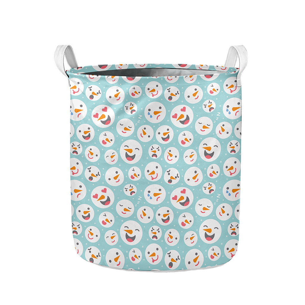 Snowman Emoji Pattern Print Collapsible Laundry Basket