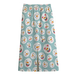 Snowman Emoji Pattern Print Cotton Front Slit Maxi Skirt