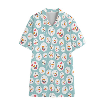 Snowman Emoji Pattern Print Cotton Hawaiian Shirt