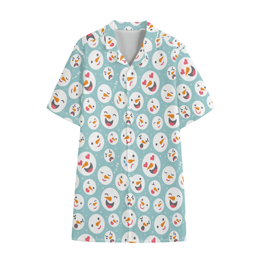 Snowman Emoji Pattern Print Cotton Hawaiian Shirt