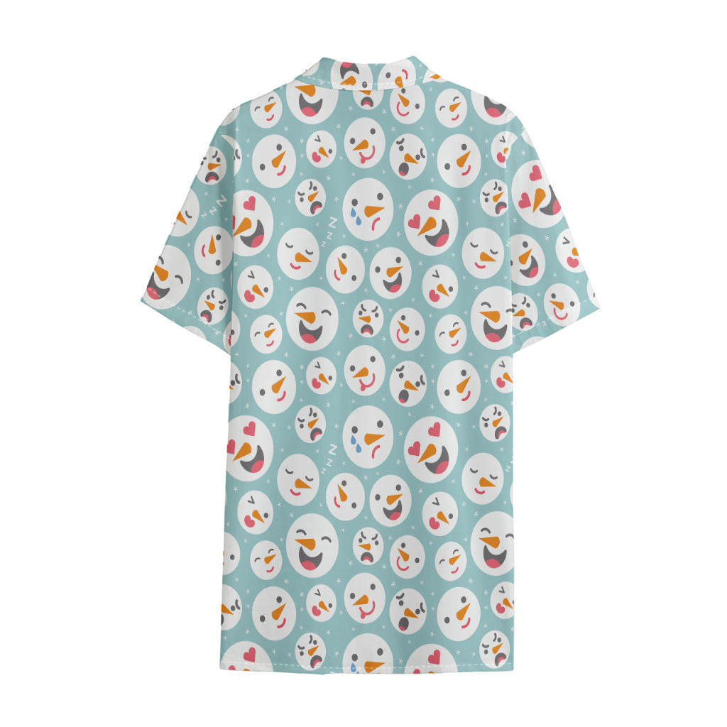 Snowman Emoji Pattern Print Cotton Hawaiian Shirt