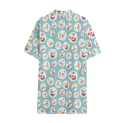 Snowman Emoji Pattern Print Cotton Hawaiian Shirt
