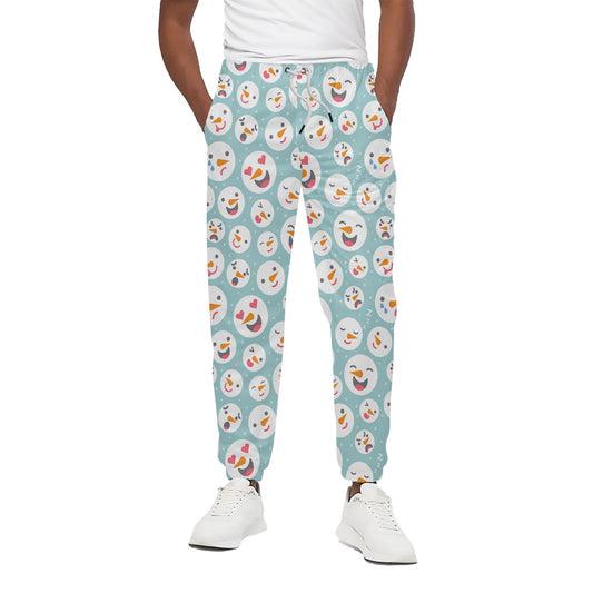 Snowman Emoji Pattern Print Cotton Pants