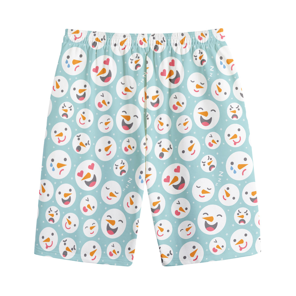 Snowman Emoji Pattern Print Cotton Shorts