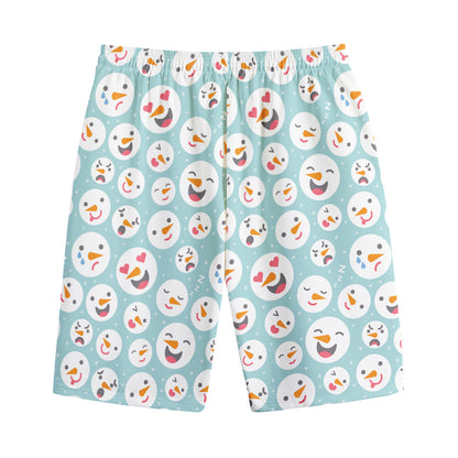 Snowman Emoji Pattern Print Cotton Shorts